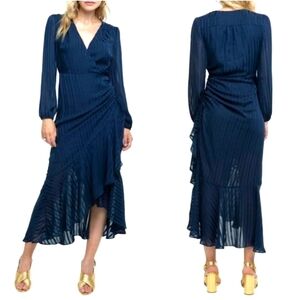 ASTR the Label Side Cinched Ruffle Hem Dress Size Medium navy blue